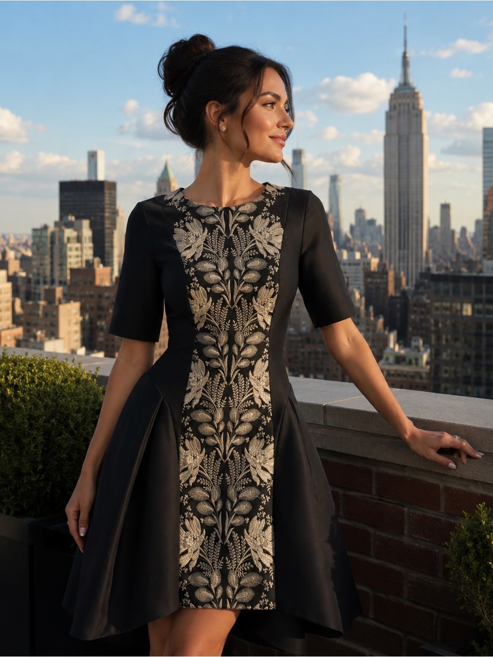 Mestiza New York Ines‎ Caftan Mini Dress- vintage, black and embroidered